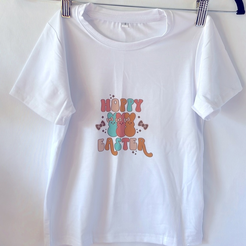 White Easter bunny T-shirt size small handmade graphic tee